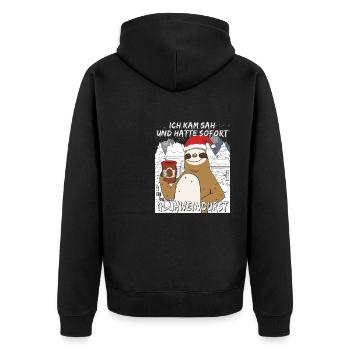 WEIHNACHTEN GLÜHWEINDURST - Unisex Premium Bio Zip Hoodie - Schwarz - Hinten - Nico (187cm)