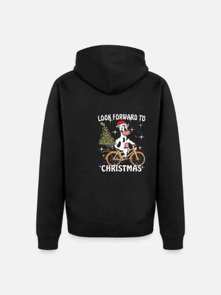 COW BIKE LOOK FORWARD TO CHRISTMAS - Unisex Premium Organic Zip Hoodie - black