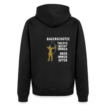 BOGENSCHÜTZE TREFFE NICHT IMMER - Unisex Premium Bio Zip Hoodie - Schwarz - Hinten - Nico (187cm)