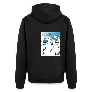 SCHI FAHREN USA Steamboat - Unisex Premium Bio Zip Hoodie - Schwarz - Hinten - Nico (187cm)
