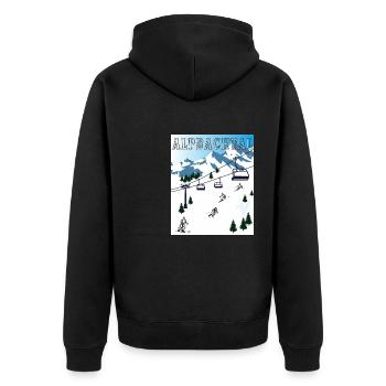 SCHI FAHREN ALPBACHTAL - Unisex Premium Bio Zip Hoodie - Schwarz - Hinten - Nico (187cm)