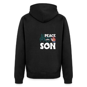 Peace Love Mom Son Boy - Unisex Premium Bio Zip Hoodie - Schwarz - Hinten - Nico (187cm)