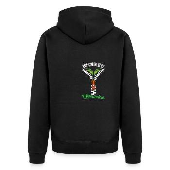 Watermelons Stop Staring Women Boobs - Unisex Premium Bio Zip Hoodie - Schwarz - Hinten - Nico (187cm)