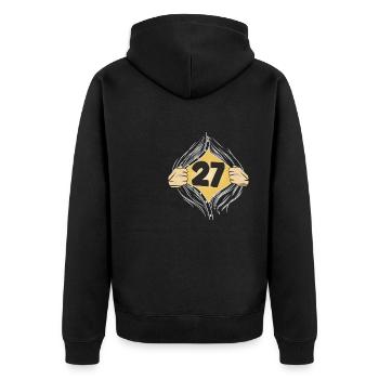 27 HEMD AUFZIEHEN - Unisex Premium Bio Zip Hoodie - Schwarz - Hinten - Nico (187cm)