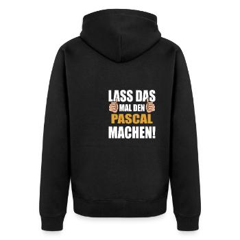 Lass das mal den Pascal machen - Unisex Premium Bio Zip Hoodie - Schwarz - Hinten - Nico (187cm)