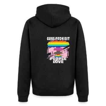 GUNS PROHIBIT PEOPLE LOVE - Unisex Premium Organic Zip Hoodie - black - Back - Nico (187cm)