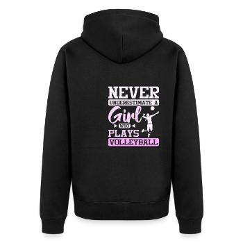 Never underestimate a girl who plays volleyball - Unisex Premium Bio Zip Hoodie - Schwarz - Hinten - Nico (187cm)
