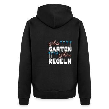 Mein Garten Meine Regeln Gartenarbeit - Unisex Premium Bio Zip Hoodie - Schwarz - Hinten - Nico (187cm)