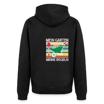 Mein Garten Meine Regeln Gartenarbeit - Unisex Premium Bio Zip Hoodie - Schwarz - Hinten - Nico (187cm)