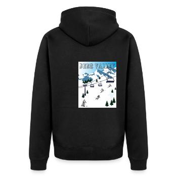 SCHI FAHREN USA Deer Valley - Unisex Premium Bio Zip Hoodie - Schwarz - Hinten - Nico (187cm)