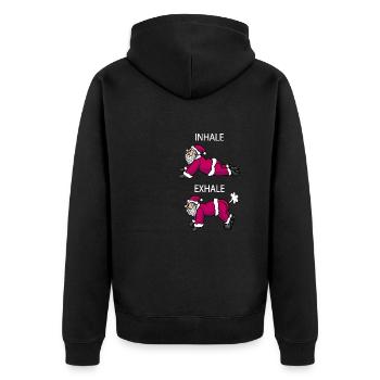 Santa Claus Fart Stretching Sport Weihnachten - Unisex Premium Bio Zip Hoodie - Schwarz - Hinten - Nico (187cm)