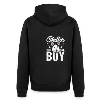 Chillin avec mon garçon, husky sibérien - Veste à capuche bio Premium Unisexe - noir - Dos - Nico (187cm)