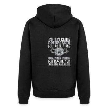 Ich Bin Keine Prinzessin Wikinger Mama Kriegerin - Unisex Premium Bio Zip Hoodie - Schwarz - Hinten - Nico (187cm)