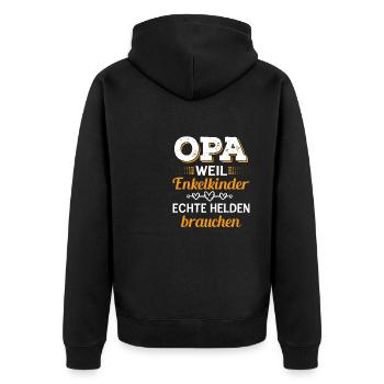 Opa Weil Enkelkinder Echte Helden Brauchen - Unisex Premium Bio Zip Hoodie - Schwarz - Hinten - Nico (187cm)