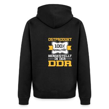 Ostprodukt Ostdeutscher Spruch DDR Ostdeutschland - Unisex Premium Bio Zip Hoodie - Schwarz - Hinten - Nico (187cm)