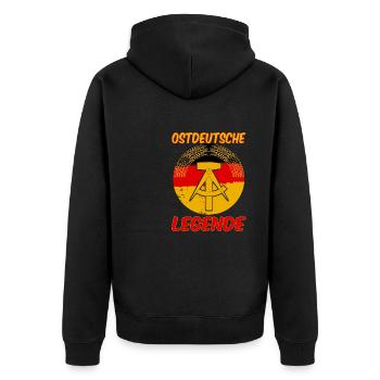 Ostdeutsche Legende DDR Aufgewachsen - Unisex Premium Bio Zip Hoodie - Schwarz - Hinten - Nico (187cm)