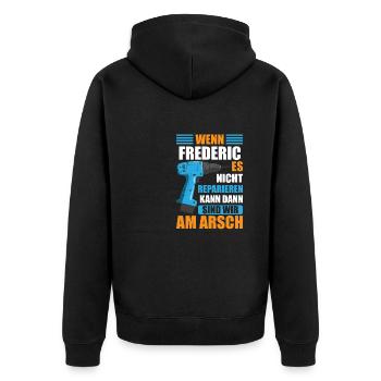 Frederic Vorname Name Geburtstag Reparieren - Unisex Premium Bio Zip Hoodie - Schwarz - Hinten - Nico (187cm)