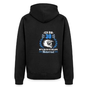 Ich bin 30 bitte helfen auf Motorrad 30 Geburtstag - Unisex Premium Bio Zip Hoodie - Schwarz - Hinten - Nico (187cm)