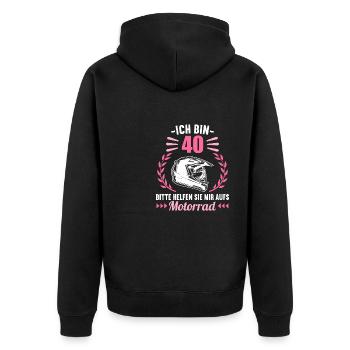 Ich bin 40 bitte helfen auf Motorrad 40 Geburtstag - Unisex Premium Bio Zip Hoodie - Schwarz - Hinten - Nico (187cm)