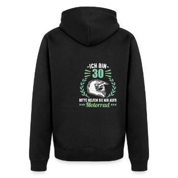 Ich bin 30 bitte helfen auf Motorrad 30 Geburtstag - Unisex Premium Bio Zip Hoodie - Schwarz - Hinten - Nico (187cm)