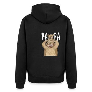 BÄR PAPA KIND PAPA - Unisex Premium Bio Zip Hoodie - Schwarz - Hinten - Nico (187cm)