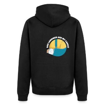 Schlechte Landungen Sind Mein Cardio -Bruch -Arm - Unisex Premium Bio Zip Hoodie - Schwarz - Hinten - Nico (187cm)