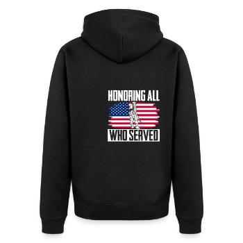 In honor of all who have served veterans controversy - Unisex Premium Organic Zip Hoodie - black - Back - Nico (187cm)