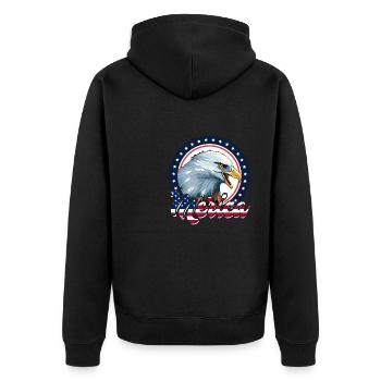 Merica Eagle USA American Flag Memorial Day VI - Unisex Premium Organic Zip Hoodie - black - Back - Nico (187cm)