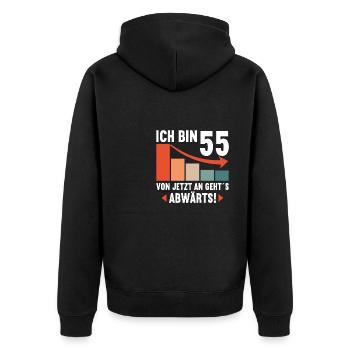 Ich bin 55 Ab jetzt gehts abwärts 55 Geburtstag - Unisex Premium Bio Zip Hoodie - Schwarz - Hinten - Nico (187cm)