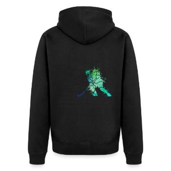 Cool Splash Art Ice Hockey Player - Unisex Premium Bio Zip Hoodie - Schwarz - Hinten - Nico (187cm)