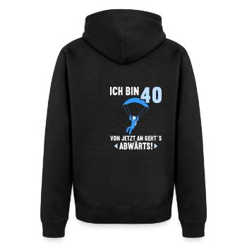 Ich bin 40 Ab jetzt gehts abwärts 40 Geburtstag - Unisex Premium Bio Zip Hoodie - Schwarz - Hinten - Nico (187cm)