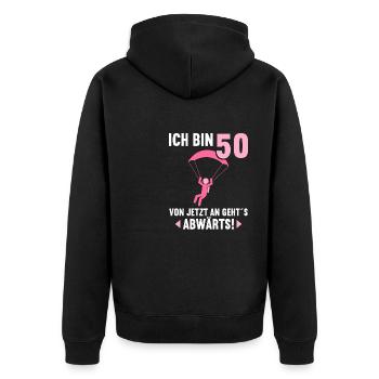 Ich bin 50 Ab jetzt gehts abwärts 50 Geburtstag - Unisex Premium Bio Zip Hoodie - Schwarz - Hinten - Nico (187cm)