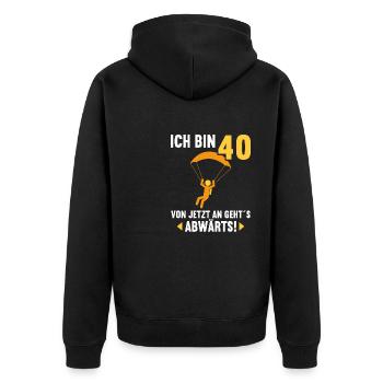 Ich bin 40 Ab jetzt gehts abwärts 40 Geburtstag - Unisex Premium Bio Zip Hoodie - Schwarz - Hinten - Nico (187cm)