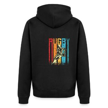 Retro Vintage Rugby - Unisex Premium Bio Zip Hoodie - Schwarz - Hinten - Nico (187cm)