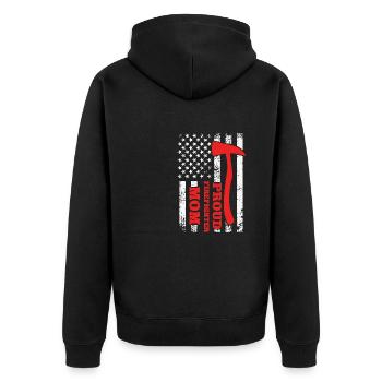 Stolze Feuerwehrfrau Mama USA Flagge Mutter Feuerw - Unisex Premium Bio Zip Hoodie - Schwarz - Hinten - Nico (187cm)