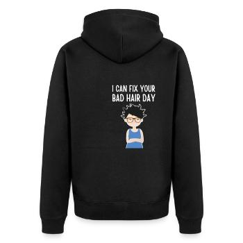 Ich Kann Deinen Schlechten Haar Tag Ohne Styling - Unisex Premium Bio Zip Hoodie - Schwarz - Hinten - Nico (187cm)