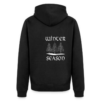 Gemütliche Wintersaison, Schneebäume, - Unisex Premium Bio Zip Hoodie - Schwarz - Hinten - Nico (187cm)