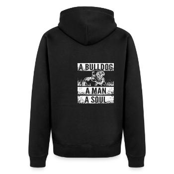 A english bulldog a man a soul - Unisex Premium Bio Zip Hoodie - Schwarz - Hinten - Nico (187cm)