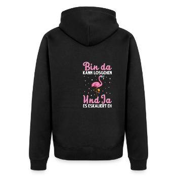 Flamingo JGA - Unisex Premium Bio Zip Hoodie - Schwarz - Hinten - Nico (187cm)
