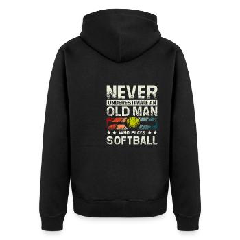 Ne sous-estimez jamais un vieil homme qui joue au softball - Veste à capuche bio Premium Unisexe - noir - Dos - Nico (187cm)