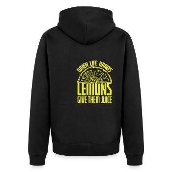 Easy Pease Lemon Squeezy - Unisex Premium Organic Zip Hoodie - black - Back - Nico (187cm)