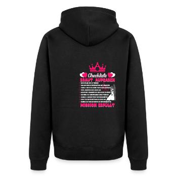 Junggesellinnenabschied Aufgabenliste - Unisex Premium Bio Zip Hoodie - Schwarz - Hinten - Nico (187cm)