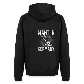Mäht In Germany Garten Gartenarbeit Rasenmäher - Unisex Premium Bio Zip Hoodie - Schwarz - Hinten - Nico (187cm)