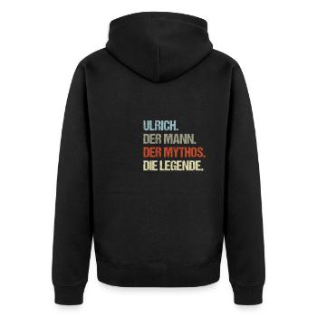 Ulrich der Mann der Mythos die Legende - Unisex Premium Bio Zip Hoodie - Schwarz - Hinten - Nico (187cm)