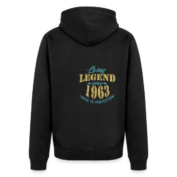 Lebende Legende seit 1963 Sprüche - Unisex Premium Bio Zip Hoodie - Schwarz - Hinten - Nico (187cm)
