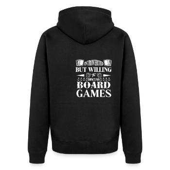 Ein Introvertierter diskutiert über Brettspiele - Unisex Premium Bio Zip Hoodie - Schwarz - Hinten - Nico (187cm)