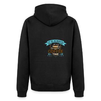 Es Ist Immer Kaffeezeit - Unisex Premium Bio Zip Hoodie - Schwarz - Hinten - Nico (187cm)