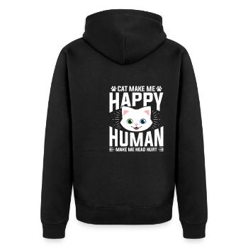 Katze Macht Mich Glücklich, Dass Mich Der Mensch - Unisex Premium Bio Zip Hoodie - Schwarz - Hinten - Nico (187cm)