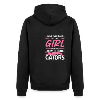 Woman Alligator Hunter, Female Gator Hunting Quote - Unisex Premium Organic Zip Hoodie - black - Back - Nico (187cm)