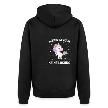 Hektik ist auch keine Lösung Einhorn - Unisex Premium Bio Zip Hoodie - Schwarz - Hinten - Nico (187cm)